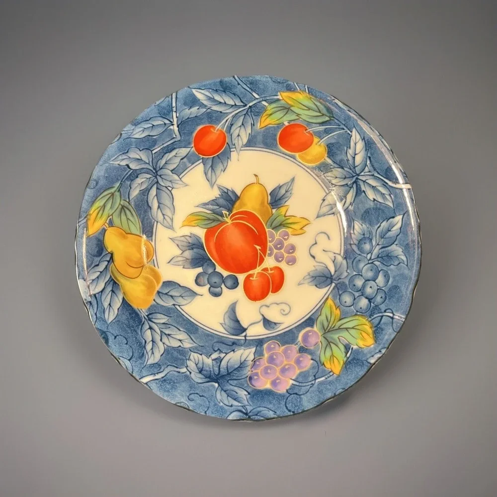 Vintage Handpainted Blue Leaves‎ Fruit Pattern Salad Bowl 8